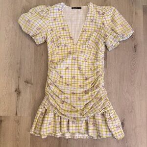Zara White and Green Plaid Dress